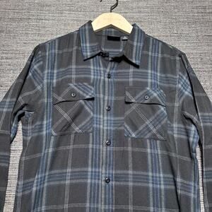Burnside Flannel Shirt Men's Medium Black Blue Windowpane LS Button Up Y2k Skate